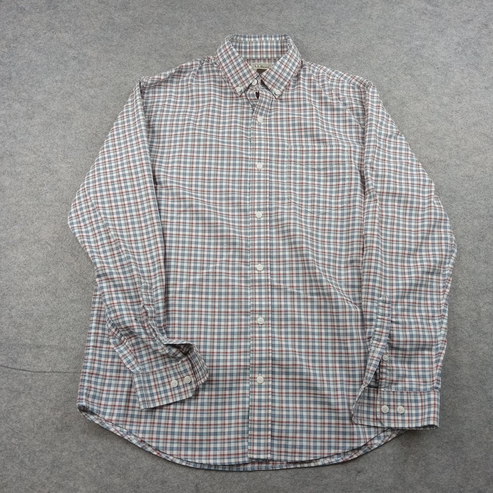 LL Bean Shirt Mens Medium Blue Plaid‎ Traditional Fit Button Front Long Sleeve*